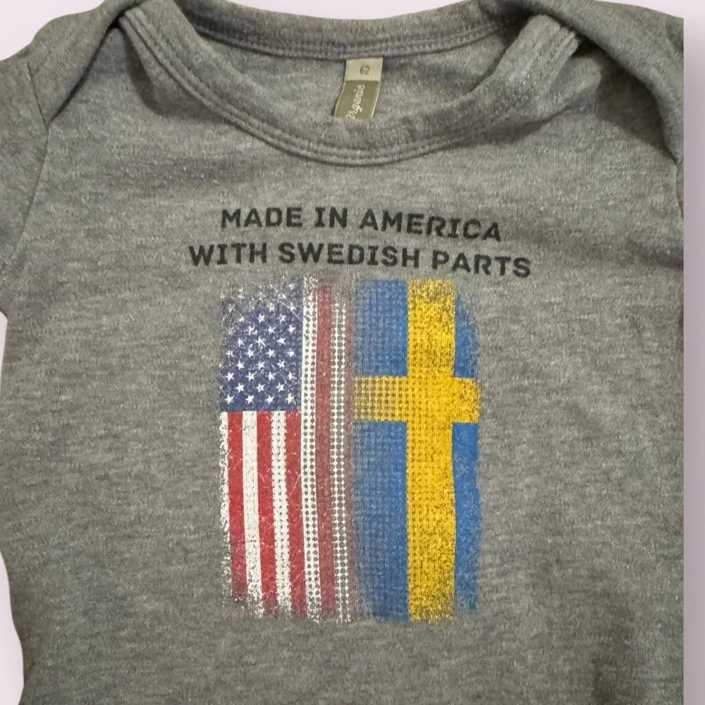 Baby Graphic Onesie USA Sweden Flags Short Sleeve Gray Size 6M